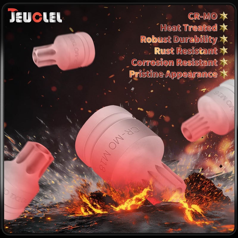 JEUCLEL 6PCS 3/4"Drive Torx Star & Triple Square Impact Socket Set, Cr-MO T100 T90 T80 T70 M18 M16 Impact Drive Allen Socket Kit, Remover Hand Repair Tool - Image 5